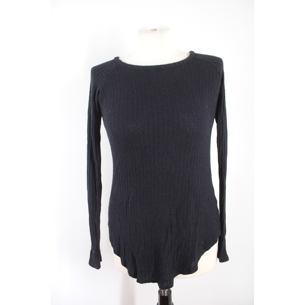 Chaser Size S Black Long Sleeve Waffle Knit Thermal Top Raglan Curved Hem
